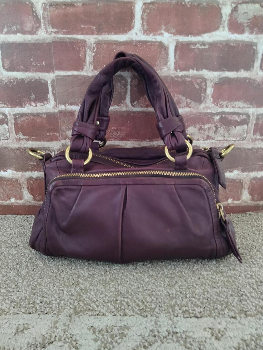 Coach Parker Leather Zip Satchel 14155 Garnet Burgundy Purple Knot Handle